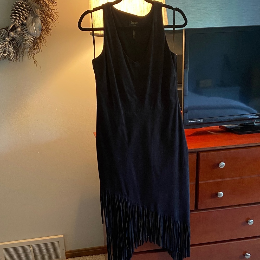 Laundry By Shelli Segal Black High Low Fringe Dress